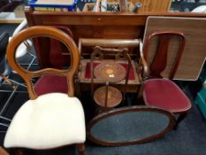 EDWARDIAN INLAID PIANO STOOL, CAKE STAND AND 2 BENTWOOD CHAIRS