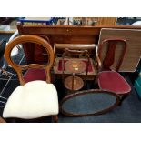 EDWARDIAN INLAID PIANO STOOL, CAKE STAND AND 2 BENTWOOD CHAIRS