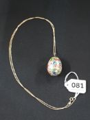 CLOISANNE EGG ON SILVER GUILTED LONG CHAIN