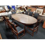 NORWEGIAN MID CENTURY EXTENDING TABLE & 8 CHAIRS PRODUCED BY NESJESTRANDA MOBELFABRIKK A/S