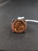 HALF SOVEREIGN COIN 1982 IN 9 CARAT GOLD RING 11.5G TOTAL