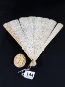 19TH CENTURY CARVED IVORY FAN AND DISC