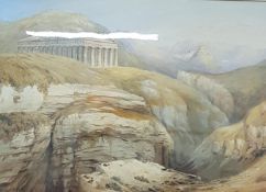 DAVID ROBERTS R.A - WATERCOLOUR - GRECIAN TEMPLE AT SEDESTA - SICILY 20''X14''