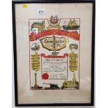 FRAMED APPRENTICE BOYS OF DERRY ENROLMENT CERTIFICATE