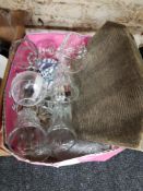 LARGE BOX LOT TO INCLUDE GLASSWARE, CUTLERY, DRESSING TABLE SET