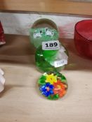 3 COLOURED GLASS PAPER WEIGHTS