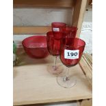 SET OF 4 RUBY GLASSES AND SUGAR BOWL