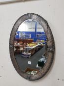 ANTIQUE ARTS AND CRAFTS OVAL WALL MIRROR