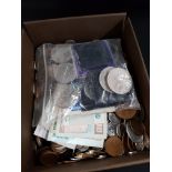 BOX OF COINS AND CURRENCY