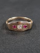 9 CARAT GOLD RUBY AND 1 DIAMOND RING 4.1 GRAMS