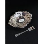 SILVER PIN DISH AND PICKLE FORK