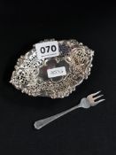 SILVER PIN DISH AND PICKLE FORK