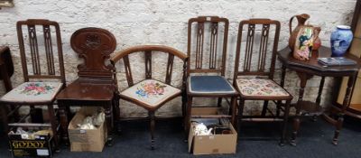 5 VARIOUS ANTIQUE CHAIRS AND WINDOW TABLE