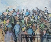 OIL ON CANVAS 'AT THE RACES' GLADYS MACCABE 23.5 inches x 19.5 inches