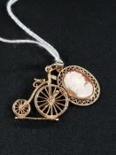 GOLD MOUNTED CAMEO & 9 CARAT GOLD BICYCLE CHARM