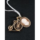 GOLD MOUNTED CAMEO & 9 CARAT GOLD BICYCLE CHARM