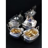 4 PIECE ANTIQUE TEA SET, TEA POT, CREAM JUG AND SUGAR BOWL BIRMINGHAM 1906-7 - HOT WATER POT CHESTER