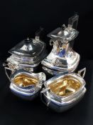 4 PIECE ANTIQUE TEA SET, TEA POT, CREAM JUG AND SUGAR BOWL BIRMINGHAM 1906-7 - HOT WATER POT CHESTER