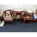 4 ITEMS OF ANTIQUE FURNITURE, CHAIR, STOOL, COFFEE TABLE AND PLANT TABLE