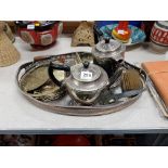 EPNS TRAY, TEASET, BRASS GONG & OTHER SILVER PLATED ITEMS