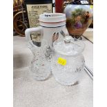 2 PIECES OF IRISH CRYSTAL & A WARNER BROS BEAKER