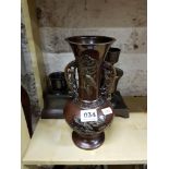 JAPANESE BRONZE VASE AND CANDELSTICKS