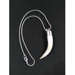 SILVER MOUNTED AGATE HORN PENDANT ON SILVER CHAIN