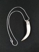 SILVER MOUNTED AGATE HORN PENDANT ON SILVER CHAIN