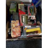 LARGE BOX LOT OF MODEL CARS, BUSES, ETC