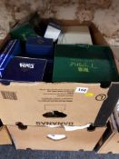 3 BOX LOTS TO INCLUDE TYRONE CRYSTAL, KNITTING PATTERNS ETC