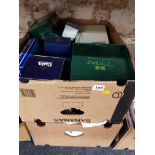 3 BOX LOTS TO INCLUDE TYRONE CRYSTAL, KNITTING PATTERNS ETC