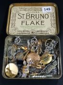 TIN BOX OF VINTAGE BROOCHES TO INC. SILVER