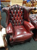 LEATHER OX BLOOD WING BACK ARMCHAIR