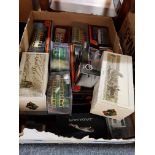 LARGE BOX LOT OF MODEL CARS, BUSES, TRUCKS ETC