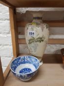 JAPANESE VASE AND BLUE AND WHITE BOWL