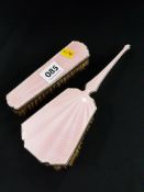 ART DECO SOLID SILVER AND PINK GUILLOCHE ENAMEL DRESSING TABLE BRUSHES