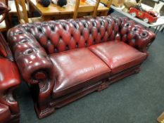 LEATHER OX BLOOD 3 SEATER BUUTON BACK COUCH