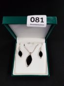 SILVER ONYX PENDANT, CHAIN AND EARRINGS