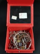 RED BOX OF ASSORTED JEWELLERY TO INC. SILVER