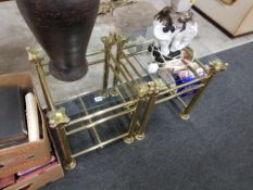 PAIR OF BRASS FRAMED GLASS TOPPED LAMP TABLES