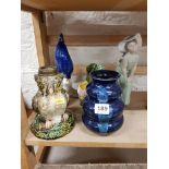 SHELF LOT VASES AND FIGURES TO INCLUDE LLADRO