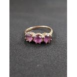 9CARAT GOLD 3 STONE AMETHYST RING