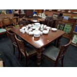 VICTORIAN MAHOGANY DINING TABLE WITH 2 EXTRA LEAVES & 6 CHAIRS