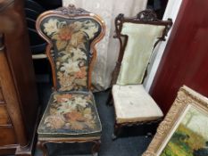 2 VICTORIAN CARVED HIGH BACK CHAIRS