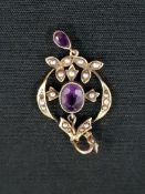 EDWARDIAN 9 CARAT GOLD AMETHYST AND PEARL PENDANT