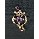 EDWARDIAN 9 CARAT GOLD AMETHYST AND PEARL PENDANT