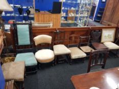 8 VARIOUS ANTIQUE CHAIRS & STOOLS
