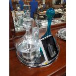 TRAY, DECANTERS AND GALWAY LIVING PERFUME BOTTLE