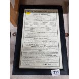ORIGINAL FRAMED BELFAST AND COUNTY DOWN RAILWAY TIMETABLE