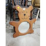 CARVED WOODEN TEDDYBEAR WALL MIRROR